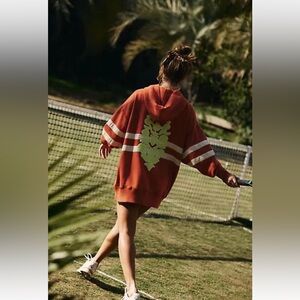 Free People At My Best Chenille Logo Hoodie Buti Sweatshirt Rib Red ClayCombo